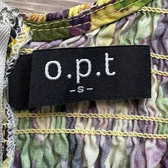 O.P.T  Midi Dress Smock Floral Watercolor Yellow Purple V-Neck Size Small - Picture 11 of 11